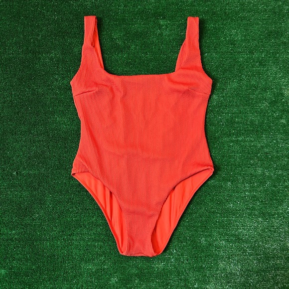 Monday Swimwear Other - Monday Swimwear One Piece Swimsuit W L Coral Red Textured Square Neck Low Back